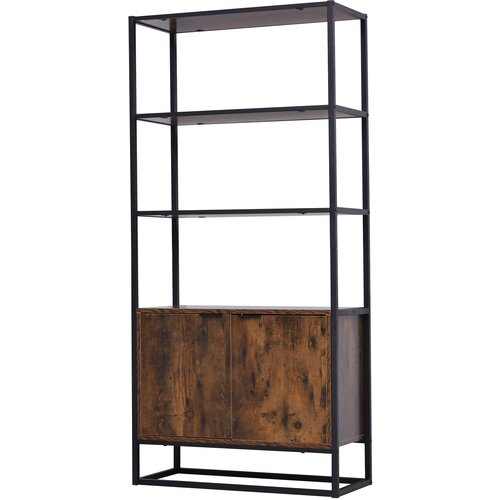 HOMCOM Regal za knjige v starinskem slogu s 3 policami, 1 leseno omarico in kovinskim okvirjem črne barve 76x33x162,5 cm, (20745331) Slike