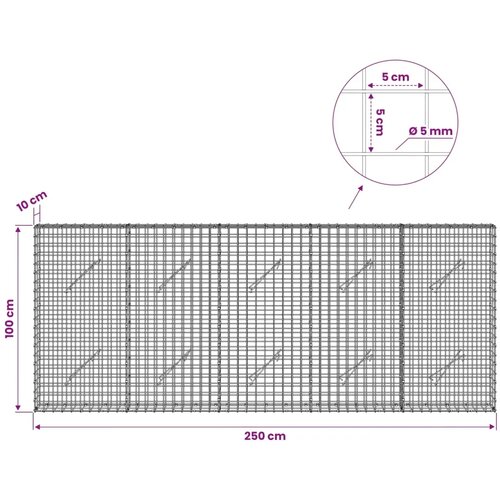  Gabion s žicom debljine 5 mm i mrežom 5x5 cm 250x10x100 cm - 10 cm 100 cm 250 cm Slike