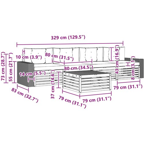 Set vanjskih sofa 5 kom. Prirodna i krem Čvrsto drvo akacije 79 x 79 x 37 cm Slike