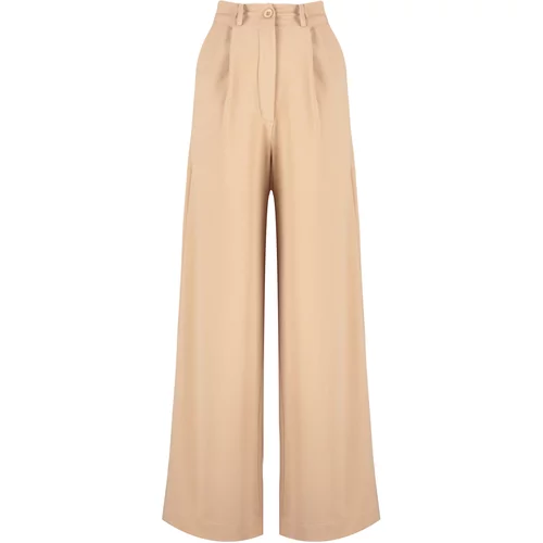 Trendyol Camel Extra Wide Leg/Wide Legs Crepe Knitted Trousers with Pleat Detail