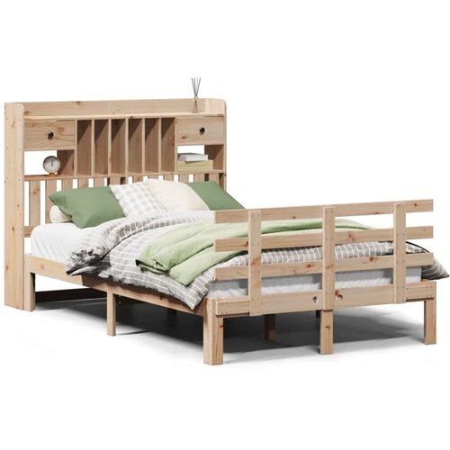 VidaXL Krevet s regalom za knjige bez madraca 135x190 cm od borovine Slike