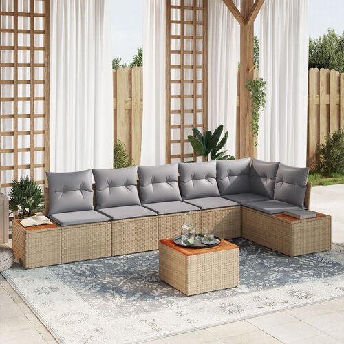 vidaXL 7-dijelni vrtni sofa set s jastučićima Bež Poli Ratan Cijene