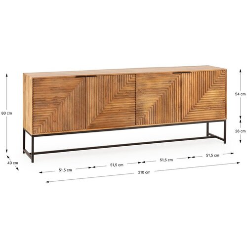 MOME Komoda od masivnog manga u prirodnoj boji 210x80x40 cm Nereida &amp;ndash; Slike