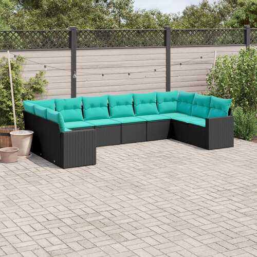  10-dijelni set vrtnih sofa od poliratana s jastucima crni Cijene