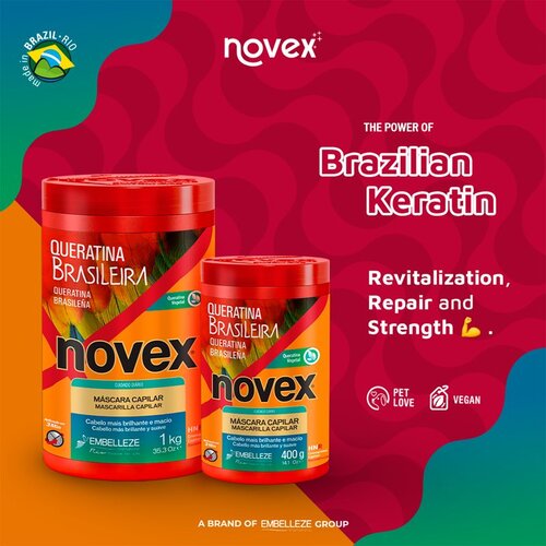 Novex Brazilian Keratin obnovitvena maska za po&amp;scaron;kodovane lase 400 g Slike