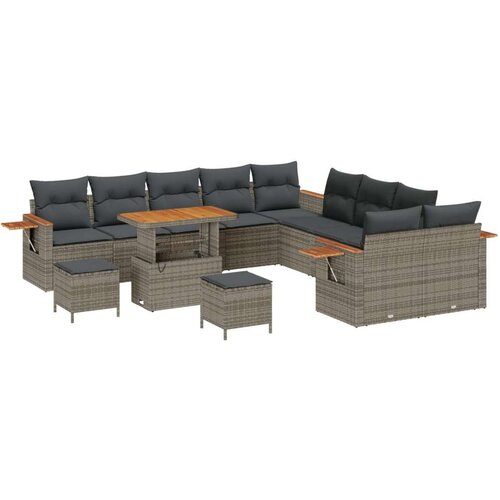  Set od 13 dijelova vrtnih sofa s jastucima Siva Poli Ratan Akacija  set od 3 dijela za objedovanje u vrtu s jastucima Siva Poli Cijene