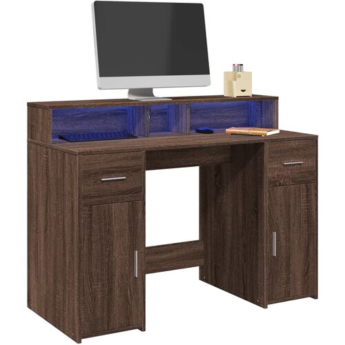 vidaXL Radni stol s LED svjetlima smeđa boja hrasta 120x55x91cm drveni Cijene