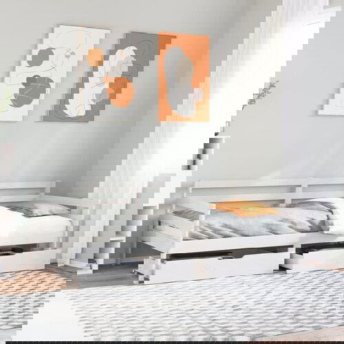 VidaXL Dnevna postelja s predali bela 90x190 cm trdna borovina Slike