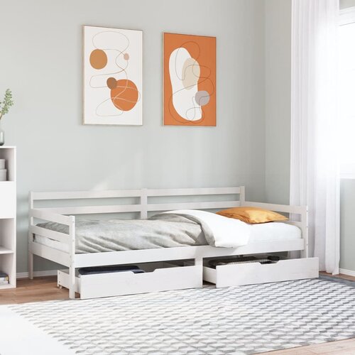 vidaXL Dnevni krevet s ladicama bez madraca bijeli 90x190 cm masivno drvo Cene