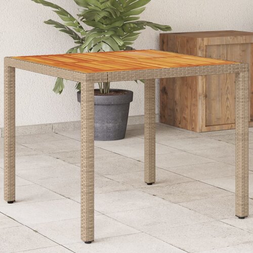vidaXL Vrtna miza bež 90x90x75 cm poli ratan in akacijev les Cene