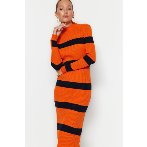 Trendyol Orange Midi Knitwear Standing Collar Dress Slike