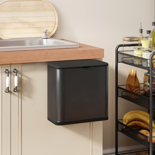 HOMCOM ko&scaron; za smeti nerjaveče jeklo, plastika 29,7D x 17,4&Scaron; x 30V cm črno, (5000241868) Cene