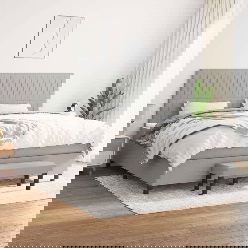  Box spring postelja z vzmetnico svetlo siva 200x200 cm blago, (20899480) Slike