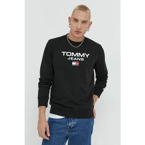 Tommy Jeans Bombažen pulover moška, črna barva,
