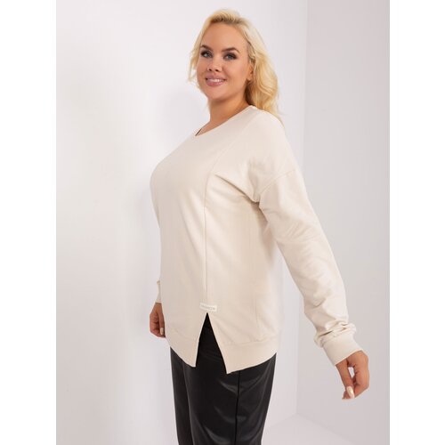 Fashion Hunters Light beige women&amp;#039;s plus size blouse with a round neckline Slike