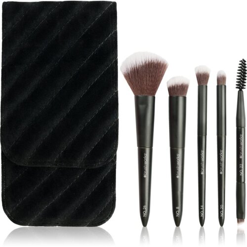 Brushworks Mini Travel Face & Eye Brush Set potovalni set čopičev s torbico Cene