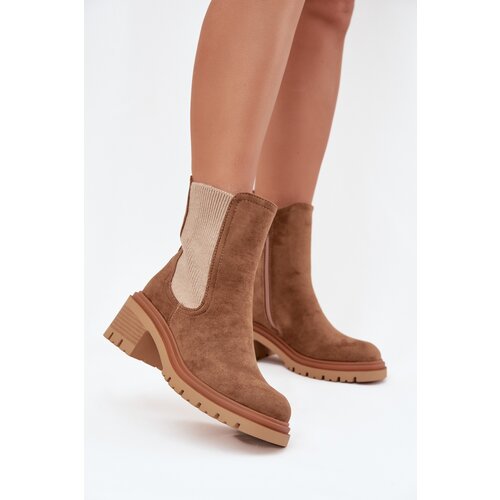 Boto Women's insulated ankle boots on block heels dark beige Zoralia Cene