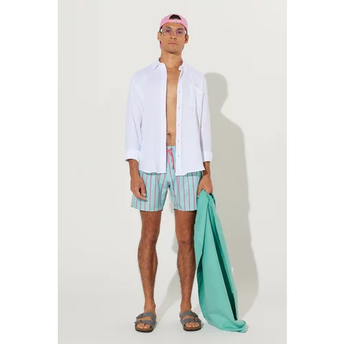 Altinyildiz classics Men's Mint-Pink Standard Fit Normal Cut, Pocket Patterned Swimwear Marine Shorts.
