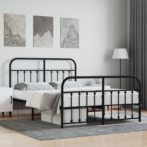 vidaXL Metalni okvir kreveta uzglavlje i podnožje crni 135x190 cm Cene