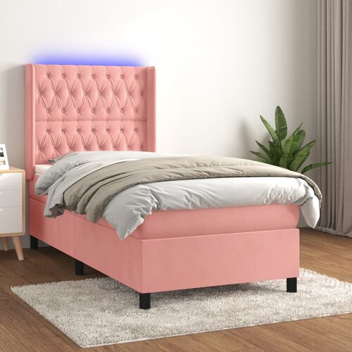 The Living Store Box spring postelja z vzmetnico LED roza 90x190 cm žamet - Box Spring Postelja, (21438401) Slike