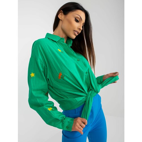 Fashion Hunters Green oversized button shirt with embroidery Slike