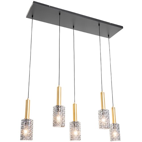 QAZQA Viseča svetilka zlata z dimnim steklom podolgovata 5-light - Elva Cene