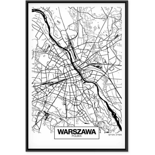  Slika - City Plan: Warszawa (1 Part) Vertical 40x60 U crnom drvenom okviru Cene