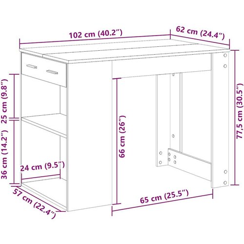 VidaXL Stol s ladicom i policom bijeli 102x62x77,5 cm izrađeno drvo Slike