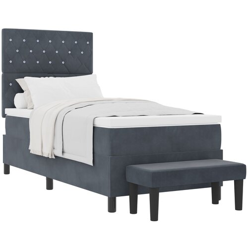 vidaXL posteljna vzmetnica z vzmetnico in klopjo temno siva 90x200 cm žamet Cene