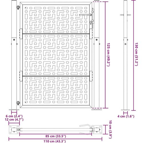  Vrtna vrata crna 100x125 cm čelična križna konstrukcija Slike