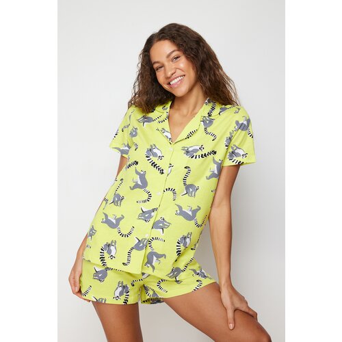 Trendyol Green 100% Cotton Animal Single Jersey Knitted Pajamas Set Slike