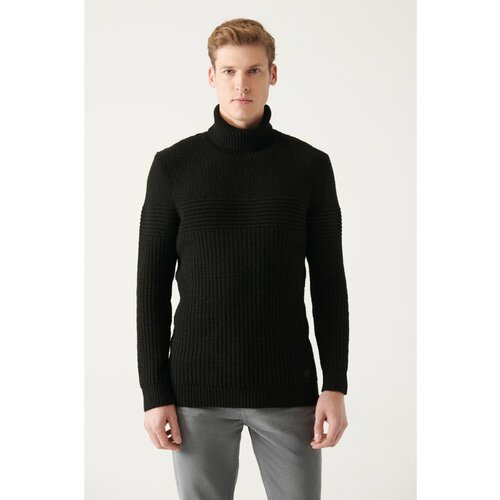 Avva Men's Black Full Turtleneck Textured Standard Fit Normal Cut Knitwear Sweater Slike