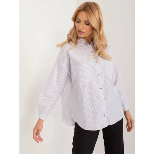 Fashion Hunters Light grey and white oversize shirt with snap fasteners