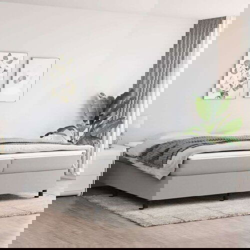  Box spring postelja z vzmetnico svetlo siva 200x200 cm blago, (20726231) Slike