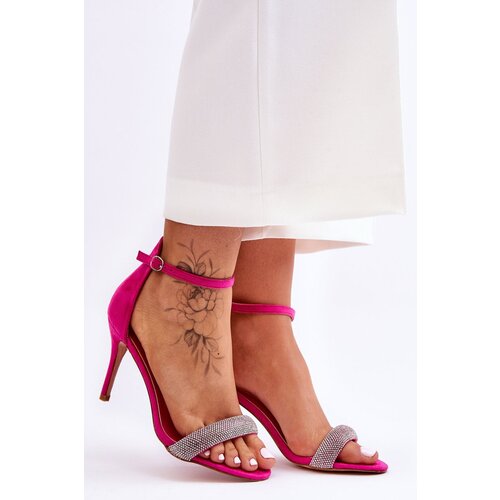 WS1 Suede High Heel Sandals With Rhinestones Fuchsia Moments Slike