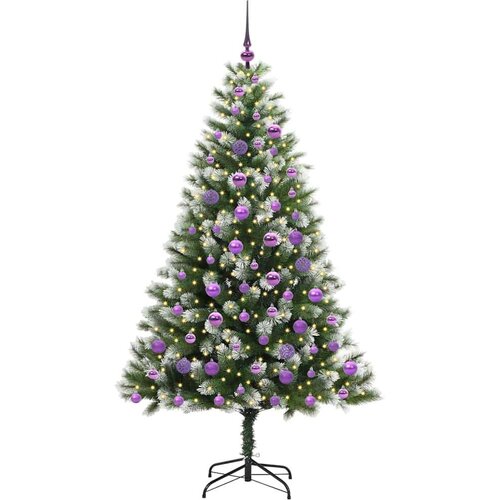 VidaXL Umjetna jelka s pantenom i pahuljicama Zelena i bijela 180 cm Slike