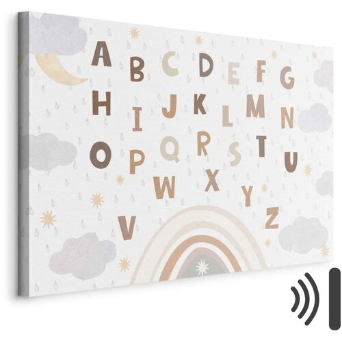  Slika - Letters Above the Rainbow - Letters Among Streams of Rain and Clouds with a Rainbow Moon and Stars on a Light Background Cene