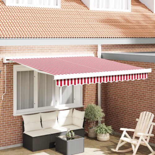 VidaXL Ručno uvlačiva tenda crvena i bijela pruga 300x250 cm Slike