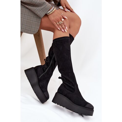 VINCEZA Womens Knee High Platform And Wedge Boots Black 58342 Slike