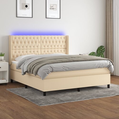  The Living Store Box spring postelja z vzmetnico LED krem 180x200 cm blago - Box Spring Postelja, (21450135) Slike