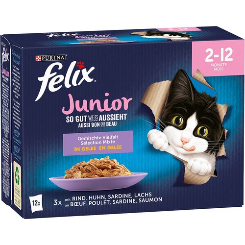 Felix Junior Fantastic "So gut wie es aussieht" - 12 x 85 g - Piletina, govedina, losos, sardine Cijene