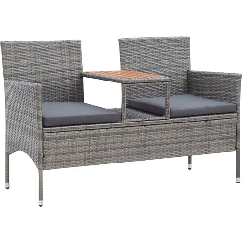 The Living Store Vrtna klop za 2 osebi s čajno mizico 143 cm poli ratan siva - Vrtna Klop, (21464608) Slike