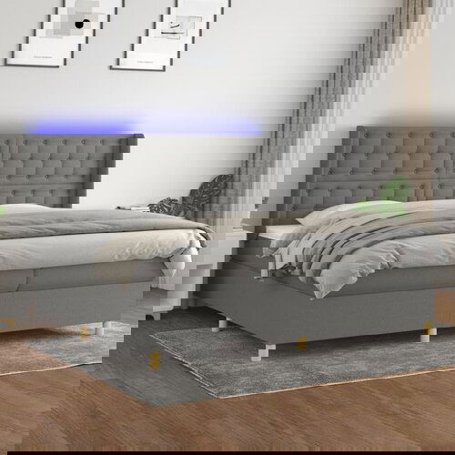 The Living Store Box spring postelja z vzmetnico LED temno siva 200x200 cm blago - Box Spring Postelja, (21518567) Cene
