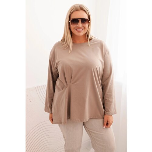Kesi Włoski Women&amp;#039;s Plus Size blouse with cotton, featuring a pocket and rolled sleeves kiwi Slike