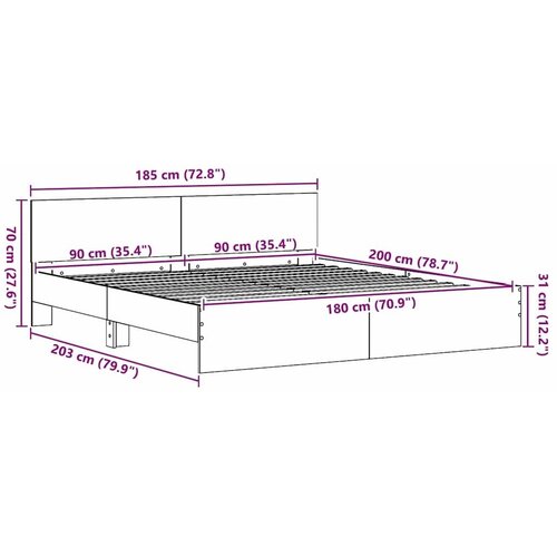  Okvir kreveta s uzglavljem Staro drvo 203 x 185 x 70 cm - Staro drvo 180 x 200 cm Slike