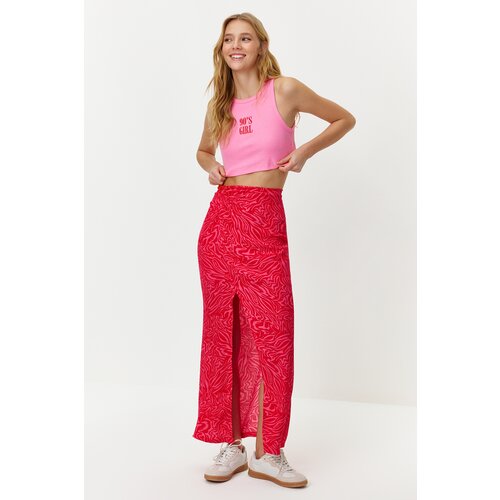 Trendyol Pink Animal Patterned Slit Maxi Length Woven Skirt Slike