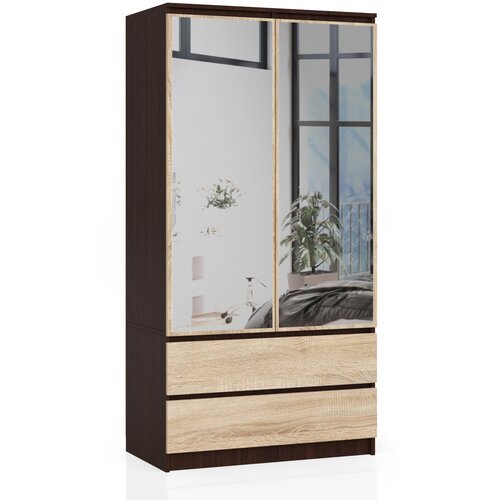 AKORD KABINET S 90 cm 2 VRAT 2 Predalnika 2 OGLEDALI WENGE / SONOMA, (21713796) Cene
