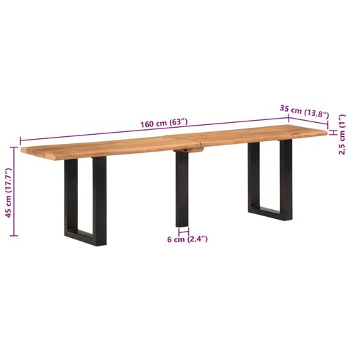  Klupa 160 cm od masivnog bagremovog drva i čelika Slike