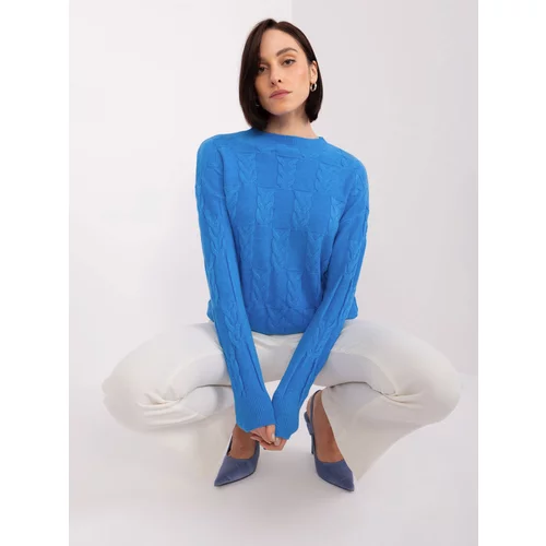Fashion Hunters Blue sweater with cables and viscose