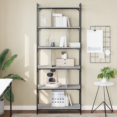 VidaXL Knjižna omara 6-nadstropna siva sonoma 76x32x192 cm inž. les Slike